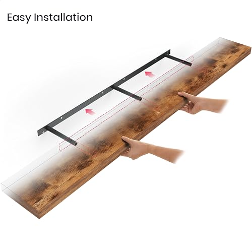 Ballucci Floating Shelves, 55" Wood Wall Shelf Set of 2, with Invisible Brackets for Bathroom, Living Room, Bedroom, Kitchen, Nursery, 6" Deep, Rustic Brown - color: Rustic Brown, size: 55.1 inches