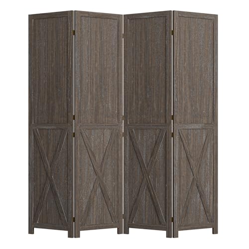 4 Panel Folding Room Divider, Solid Wood Privacy Screen, Freestanding Partition Wall, Temporary Wall for Home/Office/Bedroom/Restaurant, Rustic Brown - color: Rustic Brown