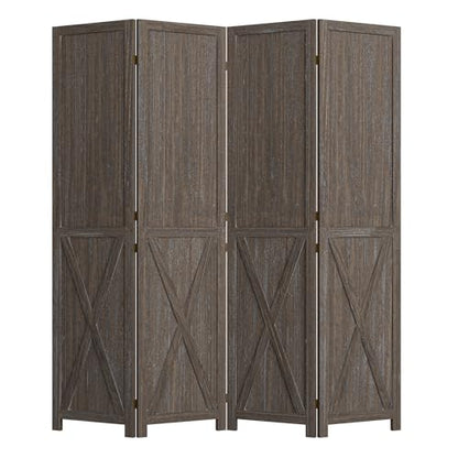 4 Panel Folding Room Divider, Solid Wood Privacy Screen, Freestanding Partition Wall, Temporary Wall for Home/Office/Bedroom/Restaurant, Rustic Brown - color: Rustic Brown