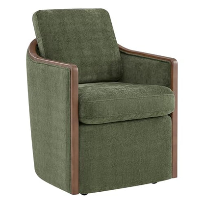 CHITA Upholstered Dining Chairs Set of 4 with Hidden Casters, Moss Green | Fully Assembled Modern Dining Chair with Backrest & Wood Armrest, Chenille Barrel Chairs for Dining Room, Kitchen Chairs - color: Moss Green, size: set of 4