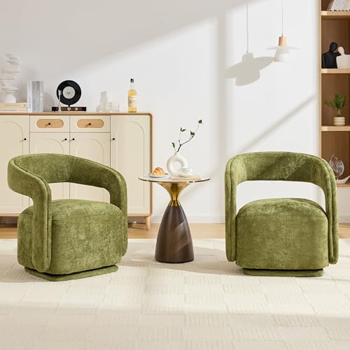 YaFiti Modern Swivel Accent Chair 1 pcs, Round Barrel Armchair, Light Green | Chenille Fabric, 22” Widen Seat, Solid Wood Frame, 250lbs Capacity, Barrel Club Chair, Upholstered Armchair for Living Room - color: Light Green