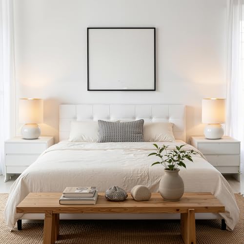 Hamucd Ceramic Table Lamps Set of 2, Modern Classic Bedside Lamps for Nightstand, Small Table Lamp for Bedroom Living Room Desk End Table (White) - color: White