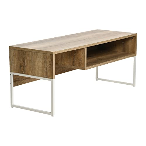 Household Essentials Coastal Oak & White Iron Wrap TV Stand - color: Coastal Oak Finish, style: TV Stand