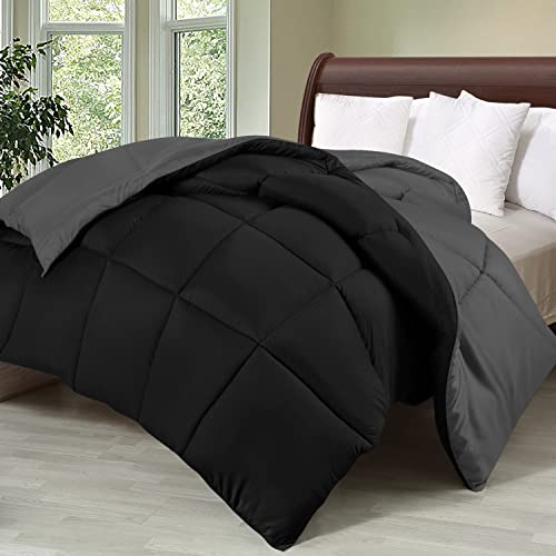 Utopia Bedding Twin Comforter, Duvet Insert, Black/Grey, 64 x 88 Inches | Soft and Fluffy Down Alternative Bed Comforter, All Season, Breathable, Corner Tabs, Box Stitched, Durable, Machine Washable - color: Black/Grey, size: Twin