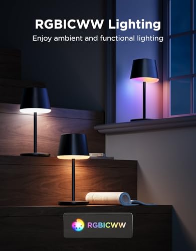 Govee Smart Cordless Table Lamp Classic (No Adapter), RGBIC Desk Lamp | Rechargeable Table Lamp for Living Room, Portable Lamp Works with Matter, Bedside Lamp for Nightlight, 72 Scenes Modes, 500lm