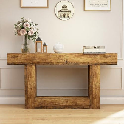 Spaco 63'' Long Console Table,2 Tier Farmhouse Entryway Table Sofa Table with Storage,Wood Behind Couch Table for Living Room, Hallway,Foyer - color: Rustic Brown (63'')