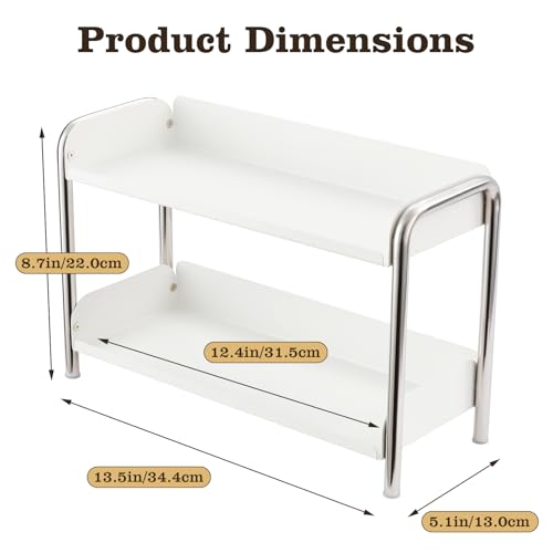 MOZIMABOX Cabinet Organizer Shelf, 2 Tier Kitchen Spice Rack Countertop Shelf Organizer, Stainless Steel Kitchen Storage Countertop Storage Shelf Container, (L, White) - size: L