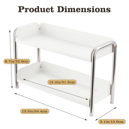 MOZIMABOX Cabinet Organizer Shelf, 2 Tier Kitchen Spice Rack Countertop Shelf Organizer, Stainless Steel Kitchen Storage Countertop Storage Shelf Container, (L, White) - size: L