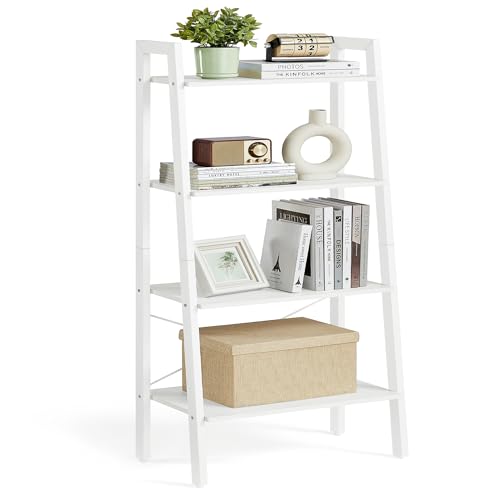 VASAGLE BARNET Collection - Ladder Shelf, Bookshelf, Storage Rack, Modern Bookcase for Living Room Home Office Kitchen, Steel Frame, 4-Tier, 22-Inch Wide, Maple White and Pearl White ULLS044W44 - color: Maple White + Pearl White, size: 4 Tiers (22"W), sty