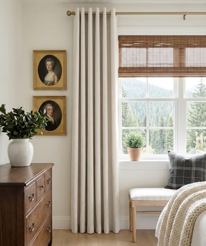 100% Blackout Linen Textured Curtains 84 Inch Long, Beige | 100% Blackout Shield, Light Blocking, Thermal Insulated, Grommet Window Curtains for Bedroom/Living Room, 50"x84", 2 Panels - color: Alba | Beige, size: 50"W x 84"L (Pack of 2)