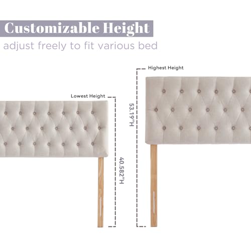 Tufted Upholstered Queen Size Bed Headboard in Modern Button Design, Adjustable Solid Wood Head Board, Premium Linen Fabric Padded Headboards in Bedroom (Beige, Queen) - color: Beige, size: Queen