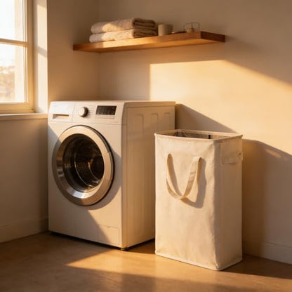 Narrow Laundry Hamper, Skinny Laundry Basket, 45L Beige, 24" | Slim Laundry hamper for Small Spaces laundry bag with handle, Foldable clothes hampers for laundry basket organizer - color: Beige