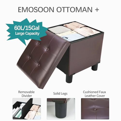 18 Inches Cube Storage Ottoman, Faux Leather Collapsible Square Folding Ottoman Furniture with Storage for Living Room Bedroom, Foot Rest Foot Stool with Legs, Brown 18x18x18 Inches - color: Brown