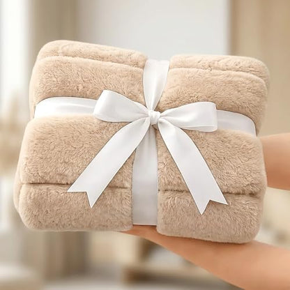 Cozy Bliss Deluxe Sheared Rabbit Faux Fur Throw Blanket, Soft Fuzzy High-Low Sculpted Plush Blanket for Couch, Cozy Home Accent, All Season Use, Khaki 50"x60" - color: Khaki, size: Throw(50" x 60")