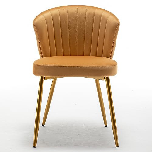 GDFStudio 31" Modern Velvet Accent Chair, Comfy Lounge Chair, Upholstered Side Chair with Channel Tufted Back, Gold Metal Legs, Armless Reading Chair for Living Room Bedroom Small Spaces, Brick Yellow - color: Brick Yellow + Polyester