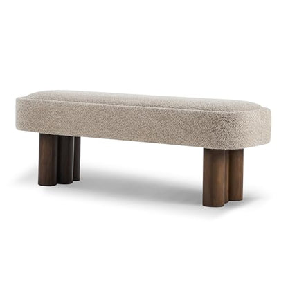 Christopher Knight Home Damas Boucle Upholstered Dining Bench, Wooden Entryway Bench, Long Sofa Footstool for Living Room, Bedroom End of Bed Bench, Khaki+Walnut