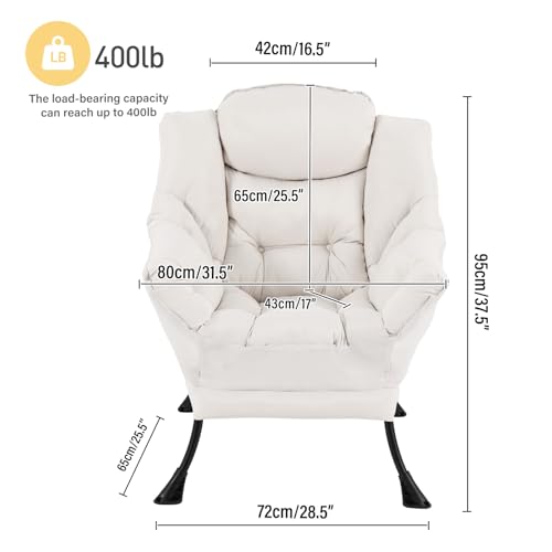 Lazy Chair, Comfy Reading Accent Chair for Bedroom, Beige | Comfy Bedroom Accent Chair with Washable Removable Cover and extra throw pillowfor Living Room Dorm - color: Beige-single