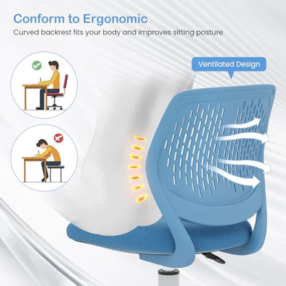 GIANTEX Kids Desk Chair, Adjustable Children Study Chair, Swivel Armless Mesh Task Student Chair, Child Desk Chair with Adjustable Height & Lumbar Support Computer Chair (Blue) - color: Blue