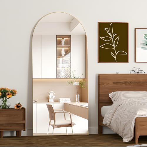 Full Length Mirror 71"x25" Arch Mirror Floor Mirror with Stand Wall Mirror Gold Arched Full Body Mirror Standing Hanging or Leaning Against Wall Bedroom Mirrors for Entry, Living Room - color: Gold, size: 71"L x 25"W