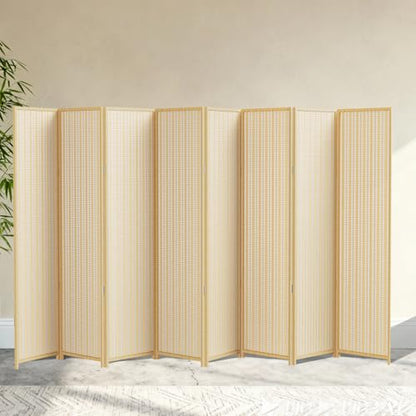 8 Panel Bamboo Room Divider, Folding Privacy Screen, Natural | Pine wood frame, dual-action stainless steel hinges, 5.6FT tall, extends to 126 inches wide, no assembly - color: Natural, size: 8 Panel
