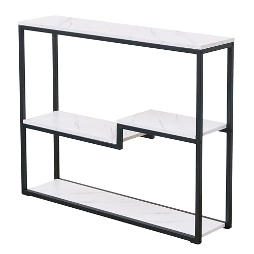 loglus Console Table for Entryway, Faux Marble MDF Sofa Table with Golden Frame, Multilayer, Black Frame, 9.45" D x 38.18" W x 31.22" H - color: Black Frame, style: Multilayer