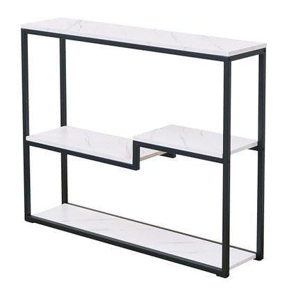 loglus Console Table for Entryway, Faux Marble MDF Sofa Table with Golden Frame, Multilayer, Black Frame, 9.45" D x 38.18" W x 31.22" H - color: Black Frame, style: Multilayer