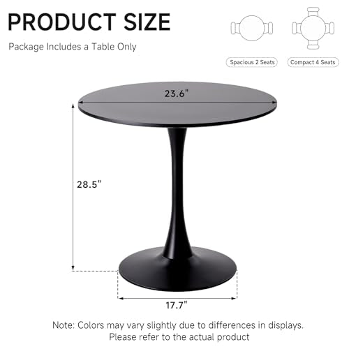 23.6" Small Round Dining Table for 2 4, [Sturdy Metal Tulip Base] Black Modern Circle Kitchen Table, Space Saving, for Dining Room Apartment Office - color: Black With Black Base, size: 23.6"
