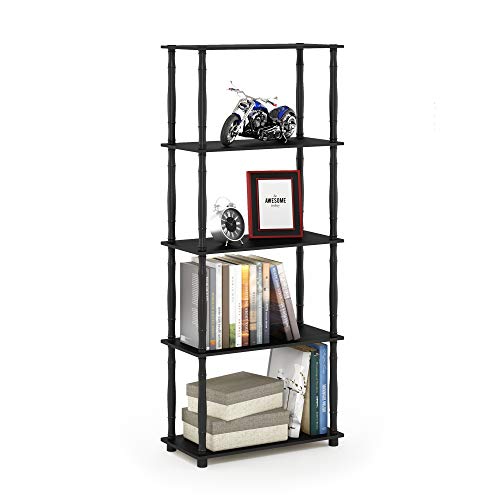 Furinno Turn-N-Tube 5-Tier Multipurpose Shelf / Display Rack / Storage Shelf / Bookshelf, Classic Tubes, Americano/Black | Open Shelves Corner Bookshelf, Display Storage Shelves, Classic Tubes, for Organization, Living Room, Home Office - color: Americano
