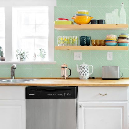 STICKGOO Herringbone Peel and Stick Backsplash, Light Green, 10 Sheets | 12.6 x 9.7 in, Thicker Rectangular Vinyl Stick-On Wall Tiles, Easy Alignment, Waterproof, Easy to Clean, Kitchen/Bathroom - color: Light Green, size: Pack of 10