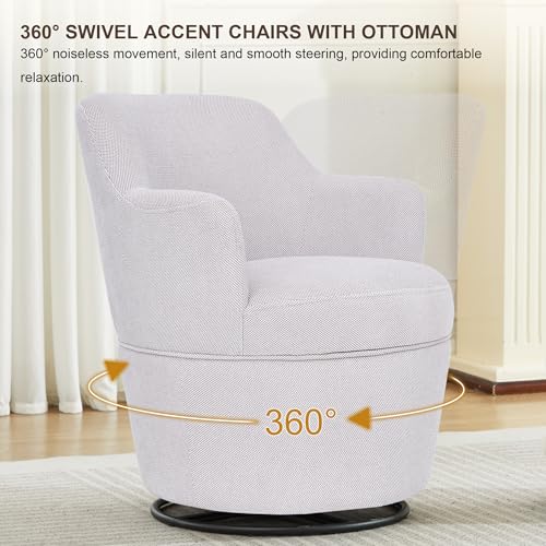 LOULENS Swivel Accent Chair with Storage Ottoman, Light Grey | Linen, Small, Barrel, Reading Chair, Vanity Chair, Comfy Single Sofa, Armchair, for Living Room, Bedroom - color: Light Grey