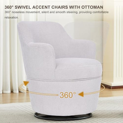 LOULENS Swivel Accent Chair with Storage Ottoman, Light Grey | Linen, Small, Barrel, Reading Chair, Vanity Chair, Comfy Single Sofa, Armchair, for Living Room, Bedroom - color: Light Grey