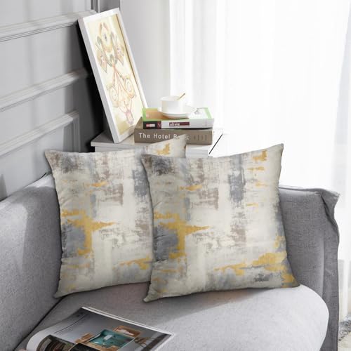 Throw Pillow Covers Set of 2, 18 x 18 Inch, Golden Grey Beige | Abstract Modern Art Outdoor Decorative Square Pillow Cases Couch Cushion Case for Couch Bed Sofa Living Room Home Decor - color: Golden Grey, size: 18" x 18" (Pack of 2)
