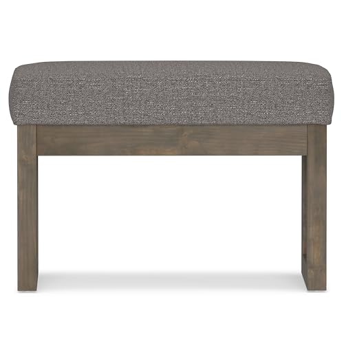 SIMPLIHOME Milltown 27" Wide Tweed Fabric Rectangle Ottoman in Pebble Grey | Contemporary ottoman with a cushioned seat, perfect for bedroom seating; footstool, footrest or pouf. - color: Pebble Grey, style: Small Ottoman Bench