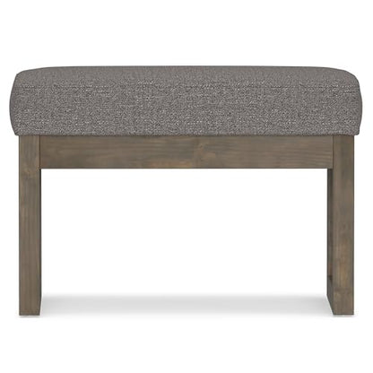 SIMPLIHOME Milltown 27" Wide Tweed Fabric Rectangle Ottoman in Pebble Grey | Contemporary ottoman with a cushioned seat, perfect for bedroom seating; footstool, footrest or pouf. - color: Pebble Grey, style: Small Ottoman Bench
