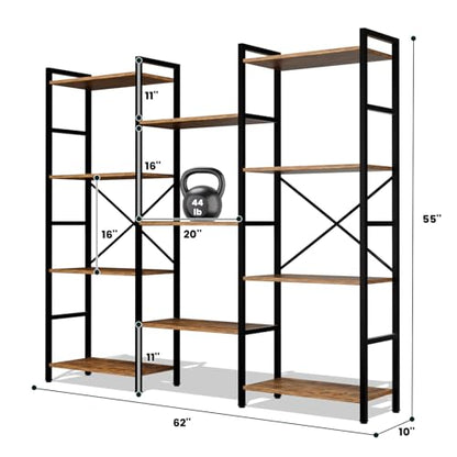 GRUSIGN Triple 4 Tier Book Shelf, Modern Bookcase Shelf, Freestanding Large Display Shelves for Living Room/Office/Garage, Stable Large Bookshelf with Storage for Books/LEGO/Plants, Rustic Brown - color: Brown
