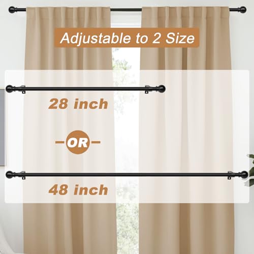 Black Curtain Rods for Windows 28 to 48 inch, Heavy Duty Drapery Rod Set with Brackets, Adjustable 5/8 inch Diameter Metal Standard Curtain Rod for Bedroom, Kitchen, Matte Black - color: Black, size: 28 to 48 inch