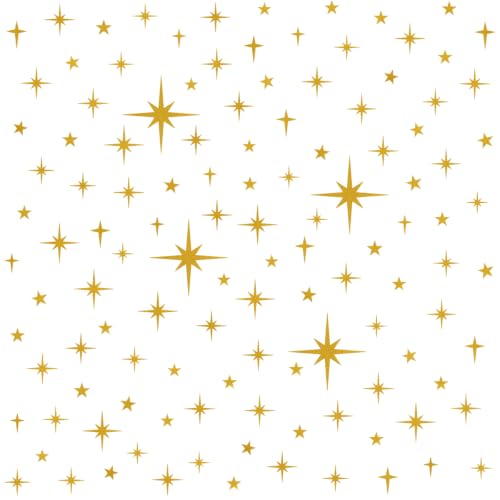 120 Pcs Glitter Gold Star Wall Decals | Retro Starburst Decor, Assorted Shapes & Sizes, Peel and Stick - style: Glitter Gold Star
