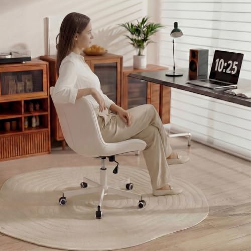 Armless Desk Chair, Morden Home Office Chair no Arms, Adjustable Height & Rocking Computer Chair, PU Leather Vanity Chair, Ergonomic Seat Soft Padded Desk Chairs for Home Small Space, White - color: White