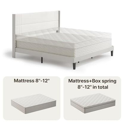 Gizoon King Bed Frame with Wingback Headboard, Upholstered Platform Bed | Bed Frame with Padded Headboard,Wooden Slats, Noise-Free, No Box Spring Needed, Easy Assembly,White - color: White, size: King