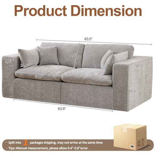 83''Cloud Boneless Sectional Couch, Modular Sectional Sofa Deep Seat, Upholstered Convertible Comfy Loveseat Chenille Memory Foam Sofa Couches for Living Room, Light Grey - color: Light Grey, size: 83"/2 Seater