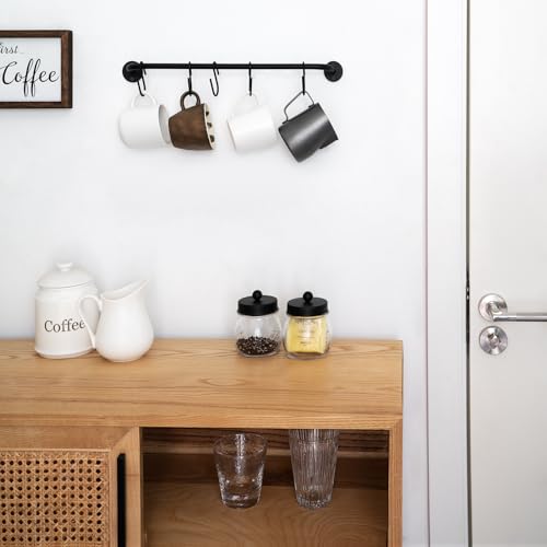 Mkono Wall Mounted Mug Holder, Coffee Cup Hanger Rack with 5 Hooks, 1 Pack | Kitchen Rod, Space Saving, Easy Assembly, Wall & Under Cabinet, Durable Metal, Kitchen Dining Bar Organizer, Multi-Function - size: Medium