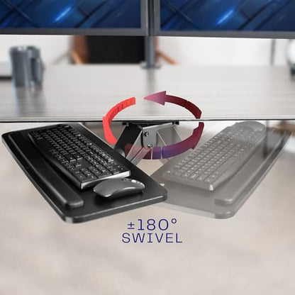 VIVO Adjustable Computer Keyboard & Mouse Platform Tray Ergonomic Under Table Desk Mount Drawer Underdesk Shelf (MOUNT-KB03B) | Adjustable Computer Keyboard and Mouse Platform, Ergonomic Under Table Desk Mount Drawer, Full Swivel - color: Black