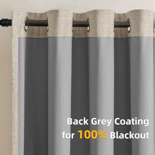 CUCRAF 100% Blackout Window Curtains 63 inches Long 2 Panels Set, Faux Linen Look Thermal Insulated Grommet Drapes, Room Darkening Curtain for Bedroom Living Room(W52 x L63 Inch, Light Khaki) - color: Light Khaki, size: 52"W x 63"L (Pack of 2)