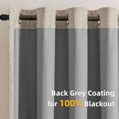 CUCRAF 100% Blackout Window Curtains 63 inches Long 2 Panels Set, Faux Linen Look Thermal Insulated Grommet Drapes, Room Darkening Curtain for Bedroom Living Room(W52 x L63 Inch, Light Khaki) - color: Light Khaki, size: 52"W x 63"L (Pack of 2)