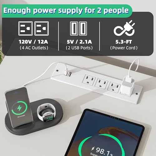 GYIIYUO 93'' Two Person Desk with Charging Station, Long Desk with 3 Drawer | Double Computer Desk with Printer Shelf, 2 Person Writing Study Table Workstation for Home Office, White - color: White