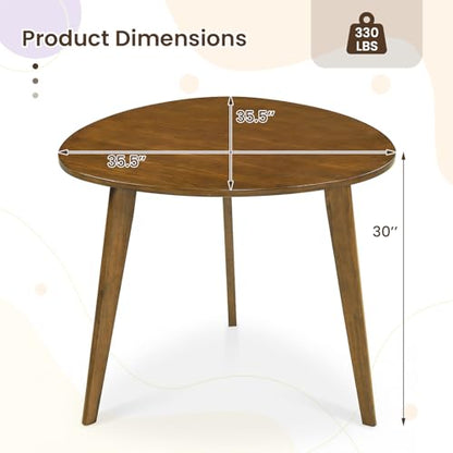Giantex 35.5" Dining Table for 2-3, Farmhouse Wooden Kitchen Table with Solid Rubber Wood Legs, Space-Saving Dinner Table for Dinette, Living Room, Dorm, Home Office, Walnut