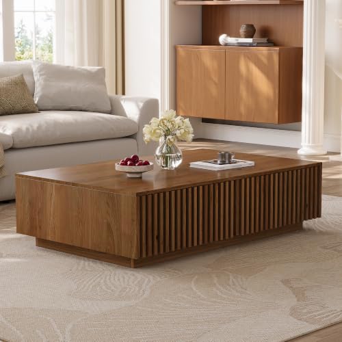 47.2" Solid Wood Coffee Table with Storage Drawers, Walnut | Rectangular Center Table, Low Profile Wooden Cocktail Table, Mid Century Farmhouse Tea Table, for Living Room - color: 47.2" Solid Wood Coffee Table, Walnut