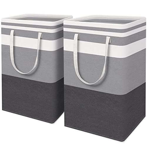 HomeHacks 2-Pack Large Laundry Basket, Waterproof, Freestanding Laundry Hamper, Collapsible Tall Clothes Hamper with Extended Handles for Clothes Toys in the Dorm and Family Gradient Grey, 88L | Waterproof, Freestanding, Collapsible Clothes Hamper with Re