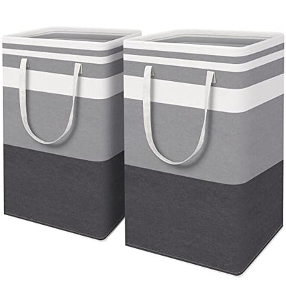 HomeHacks 2-Pack Large Laundry Basket, Waterproof, Freestanding Laundry Hamper, Collapsible Tall Clothes Hamper with Extended Handles for Clothes Toys in the Dorm and Family Gradient Grey, 88L | Waterproof, Freestanding, Collapsible Clothes Hamper with Re