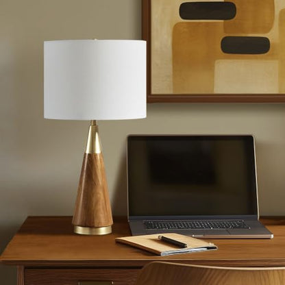 INK+IVY Chrislie Gold White Mid Century Modern Table Lamp , Contemporary Metal Wood Table Lamps for Bedrooms , 13.5"W X 13.5"D X 26"H , Gold / Brown